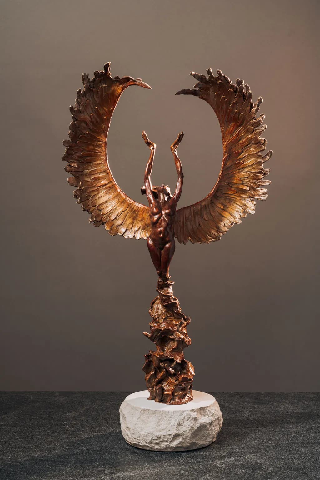 Ethereal Ascendance: A Bronze Sculpture of Wings and Freedom