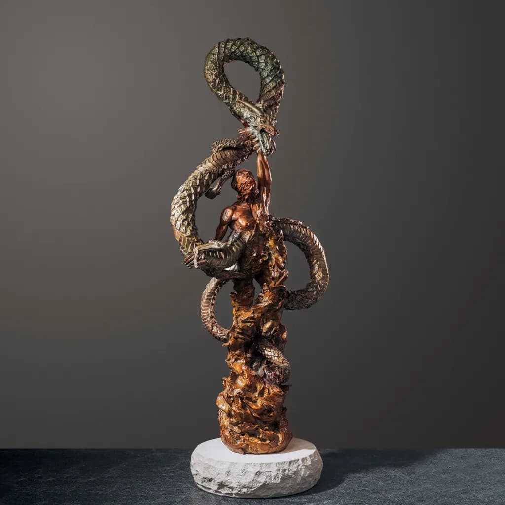 Serpent's Embrace: A Dynamic Bronze Sculpture of Mythological Power
