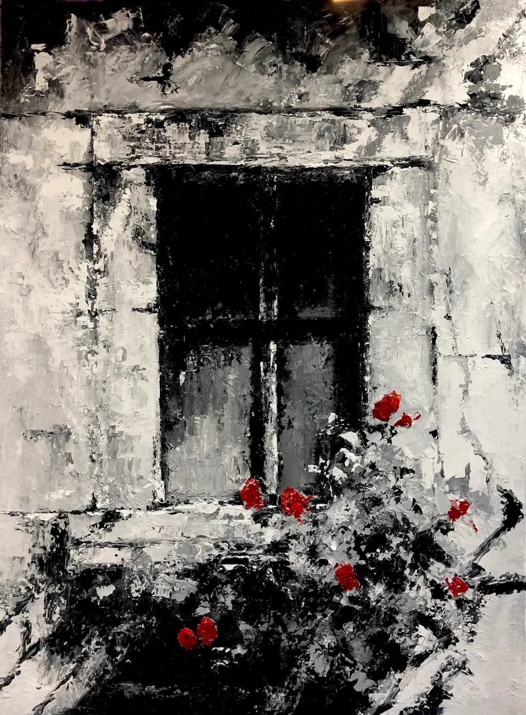 Crimson Blooms by the Window