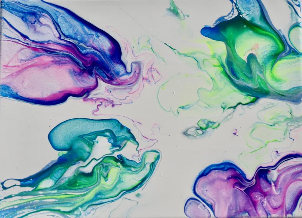 Whispers of Color: A Dance of Blue, Green, and Pink Swirls on Canvas