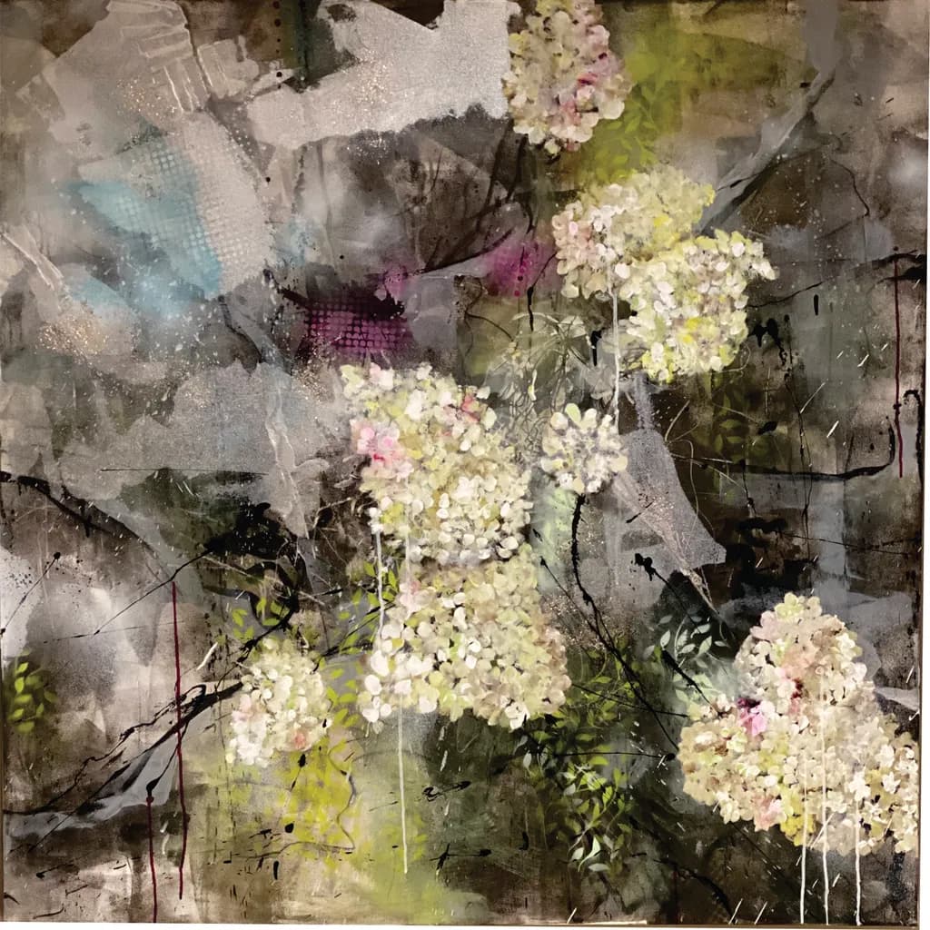 "Whispers of Nature: A Vibrant Floral Journey Through Textured Layers"