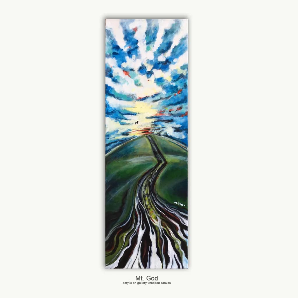 Majestic Journey: A Vibrant Acrylic Landscape of Mt. God Under a Dynamic Sky
