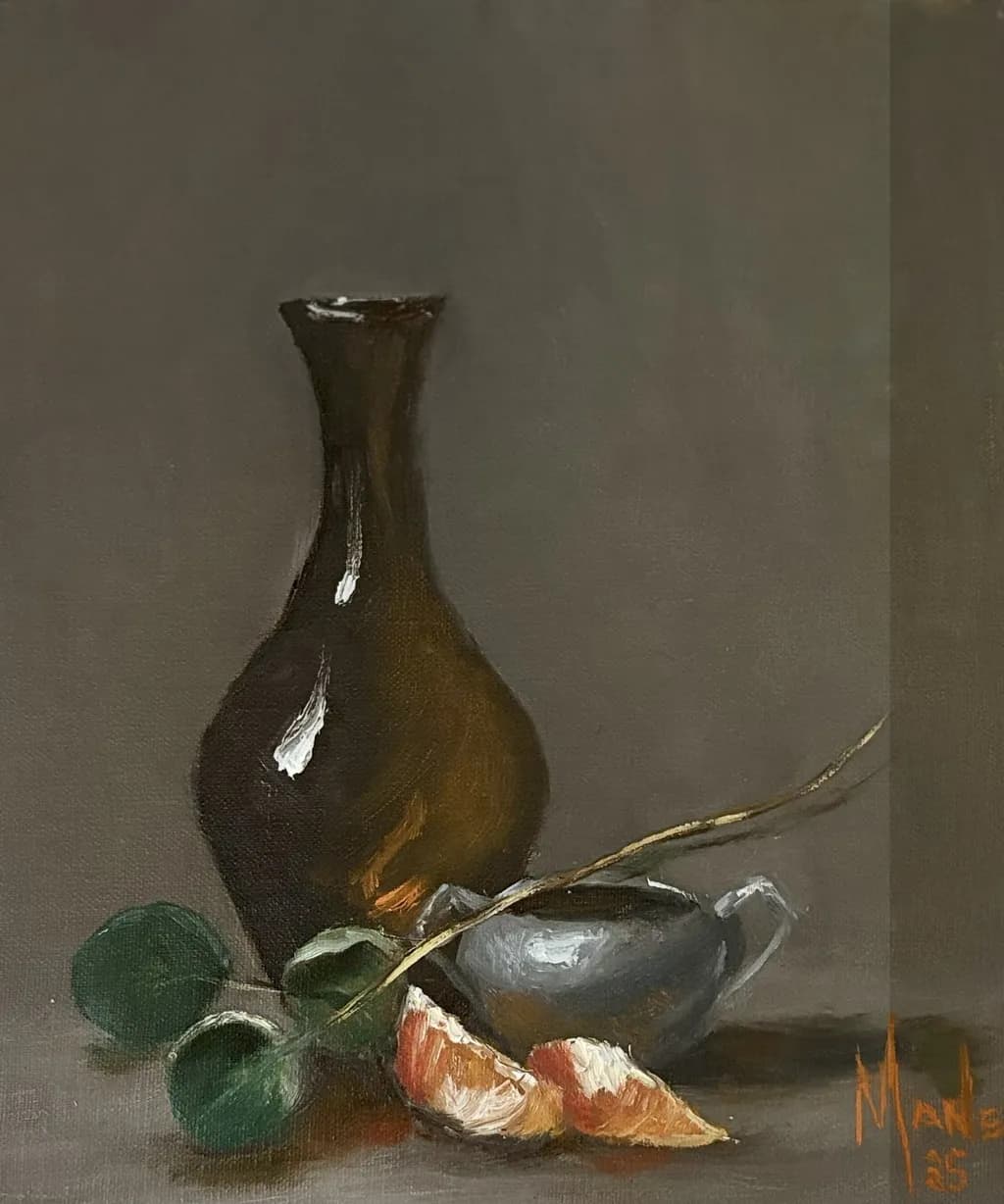 Whispers of Still Life: A Harmonious Composition of Vase and Fruit