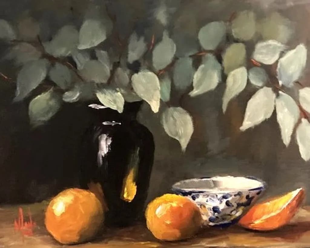 Black Vase and Oranges