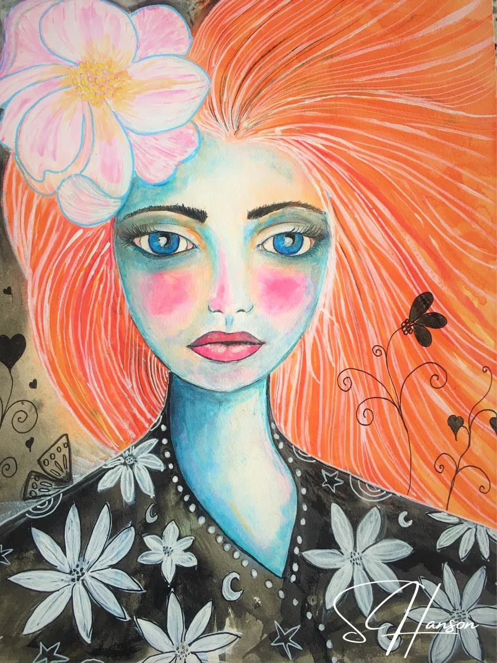 Whimsical Portrait of a Floral Dreamer: A Colorful Expression of Nature and Emotion