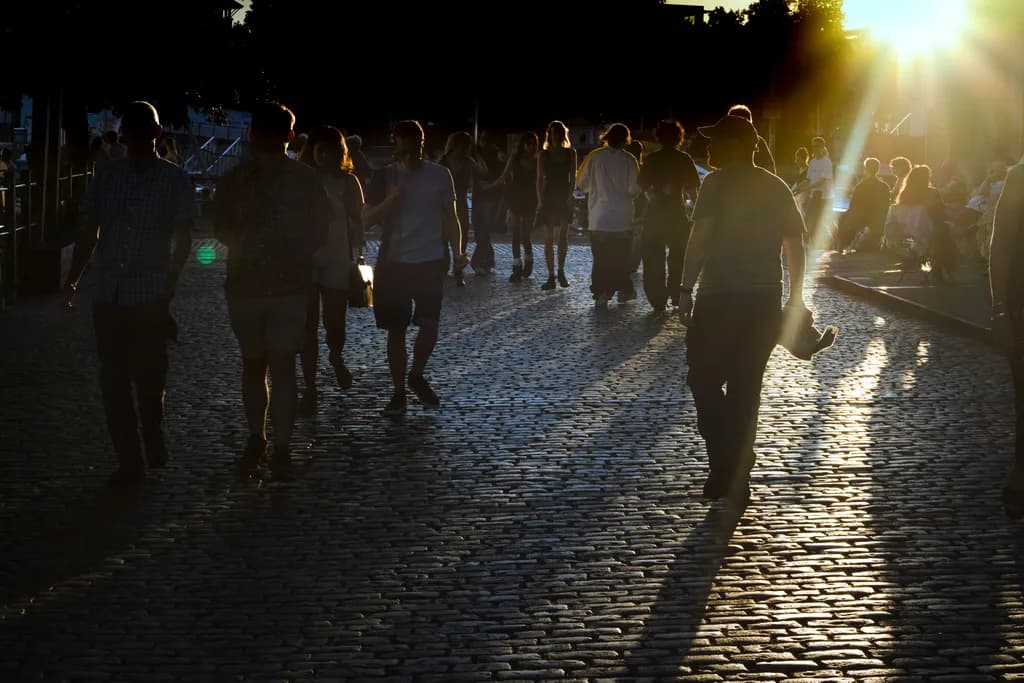 Evening Cobblestone Crowd