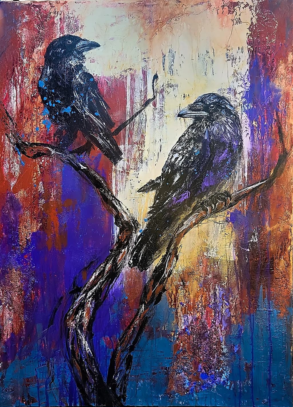 Whispers of the Night: Two Ravens in Vibrant Harmony