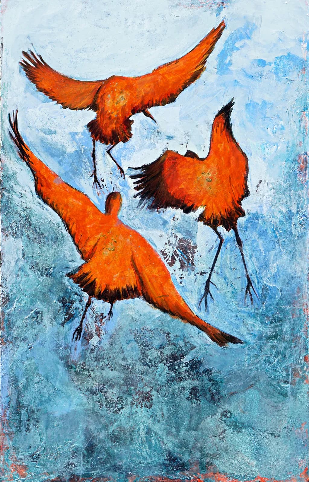 Whispers of Flight: Vibrant Orange Birds in Motion