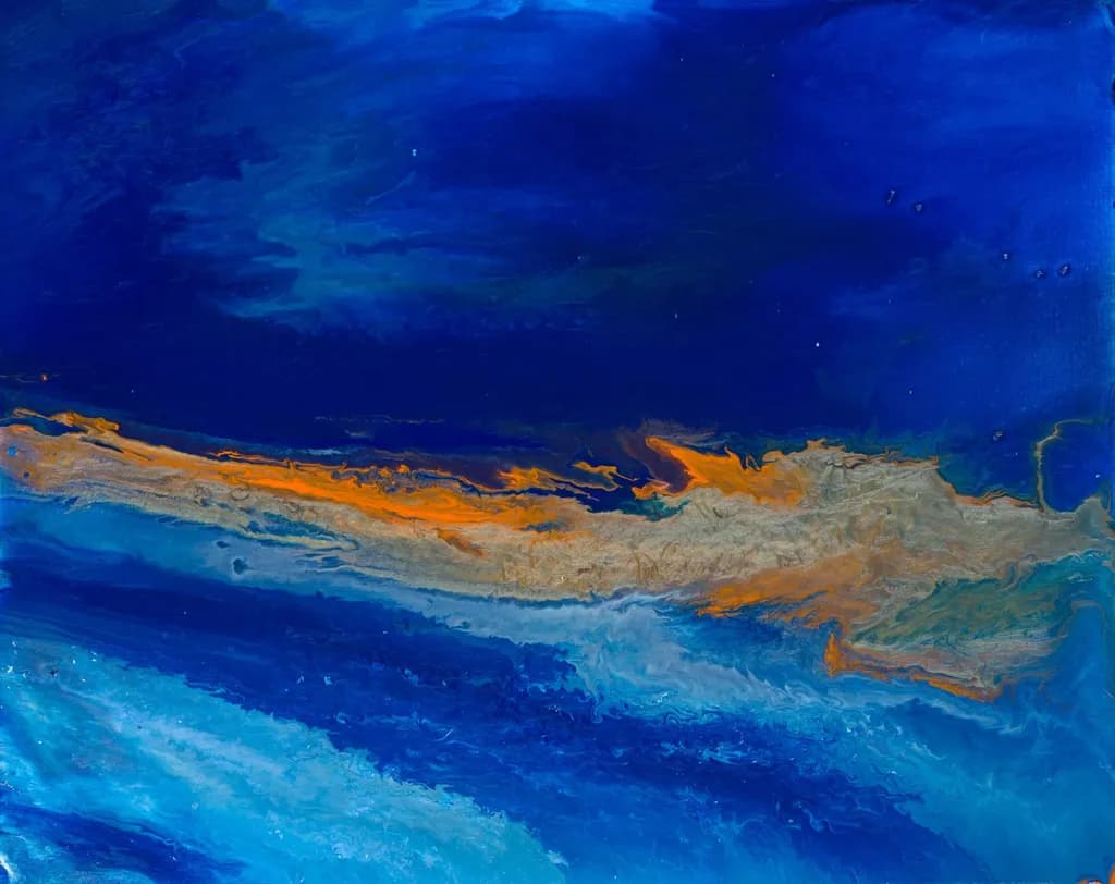 Celestial Waves: A Dance of Blue and Gold in Abstract Harmony