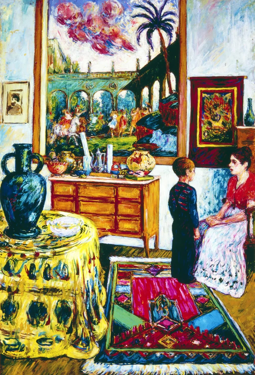 Whispers of Innocence: A Colorful Encounter in a Vibrant Interior