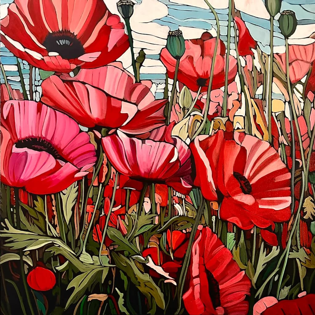 Vibrant Poppy Symphony: A Celebration of Nature's Bold Colors and Textures
