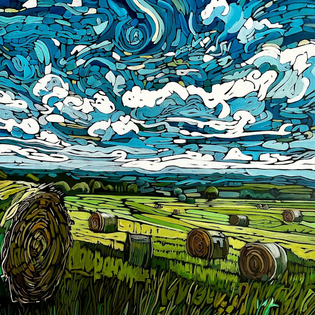 Whispers of the Harvest: A Vibrant Landscape of Rolling Fields and Dynamic Skies
