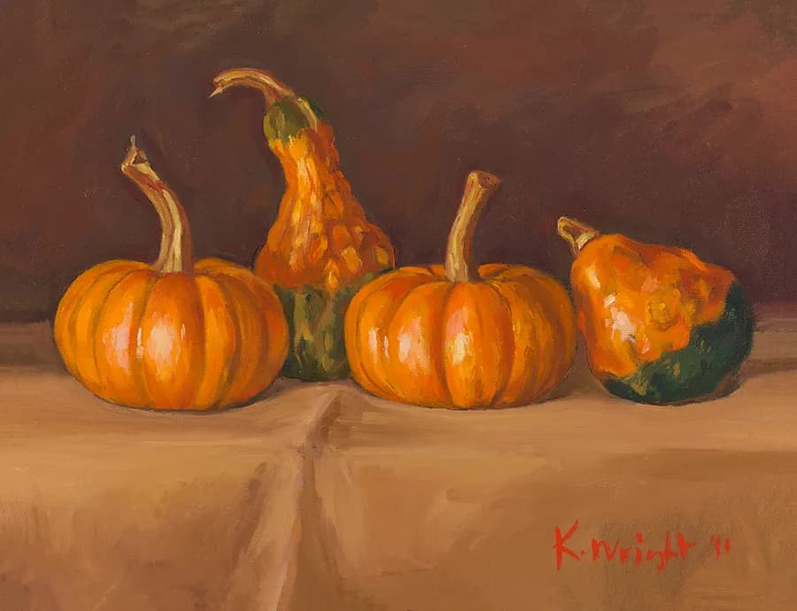 Autumn's Embrace: A Still Life of Vibrant Pumpkins and Gourds