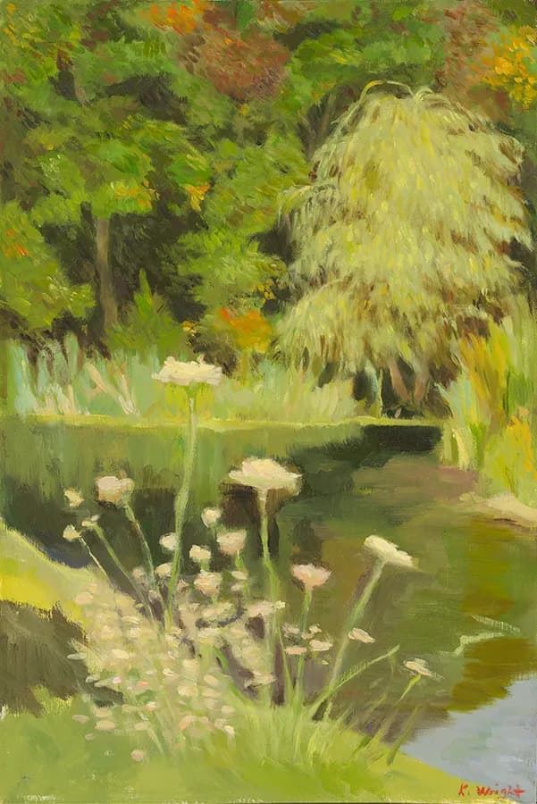Whispers of Serenity: A Tranquil Landscape of Flowers and Water