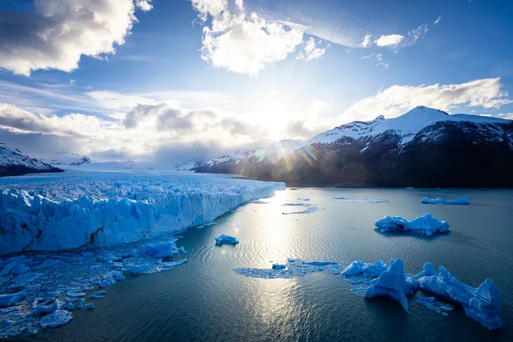 Glacier and Icebergs at Sunset