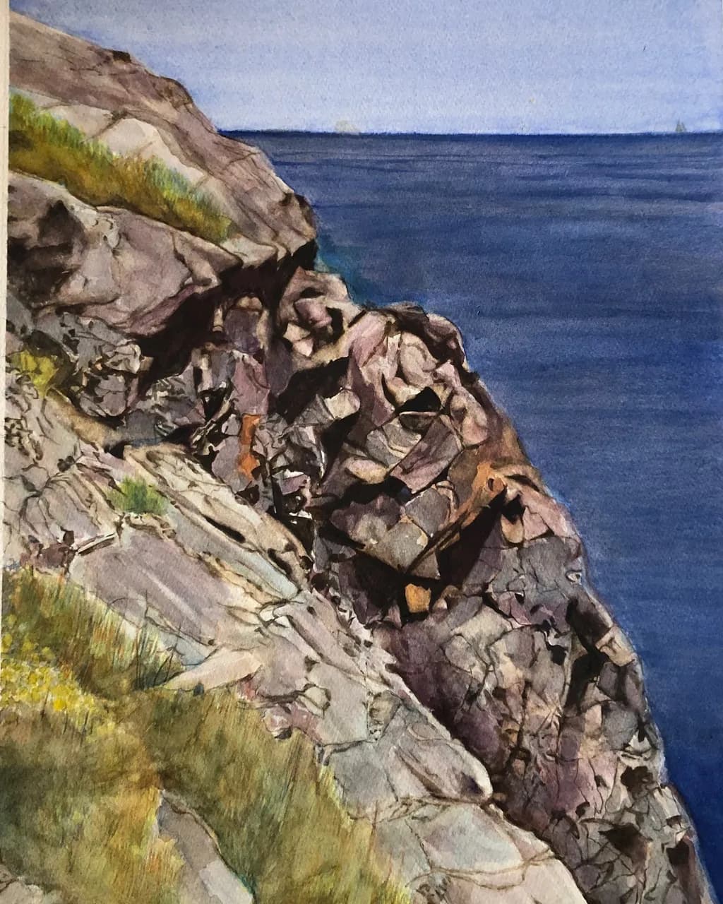 Coastal Serenity: A Watercolor Journey Through Rocky Shores