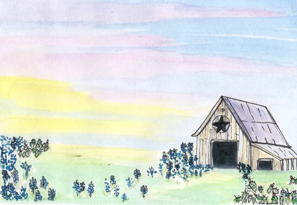 Whispers of the Pastoral: A Watercolor Journey Through Barns and Blooms