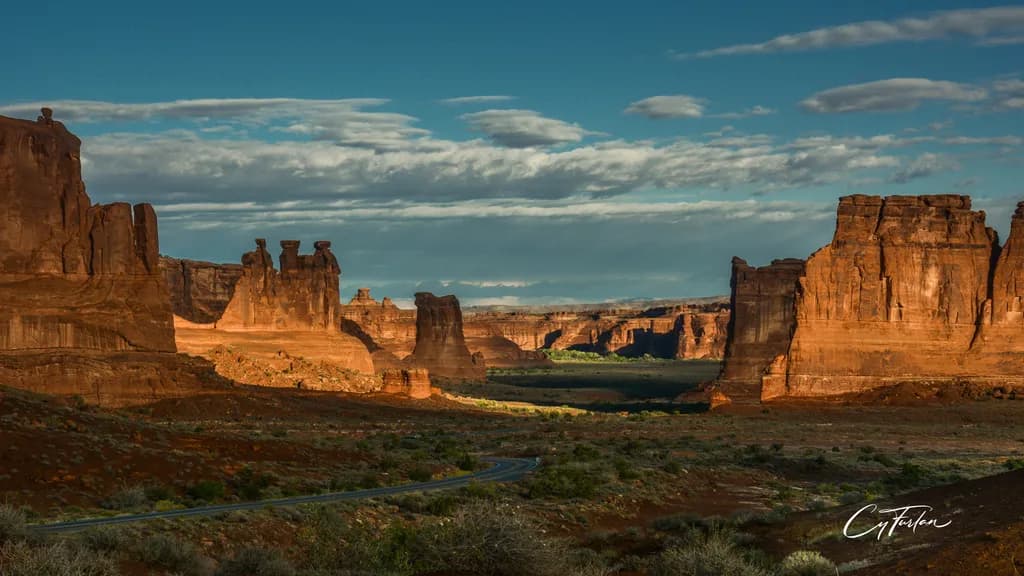 Majestic Shadows: A Serene Journey Through Arches National Park at Dusk