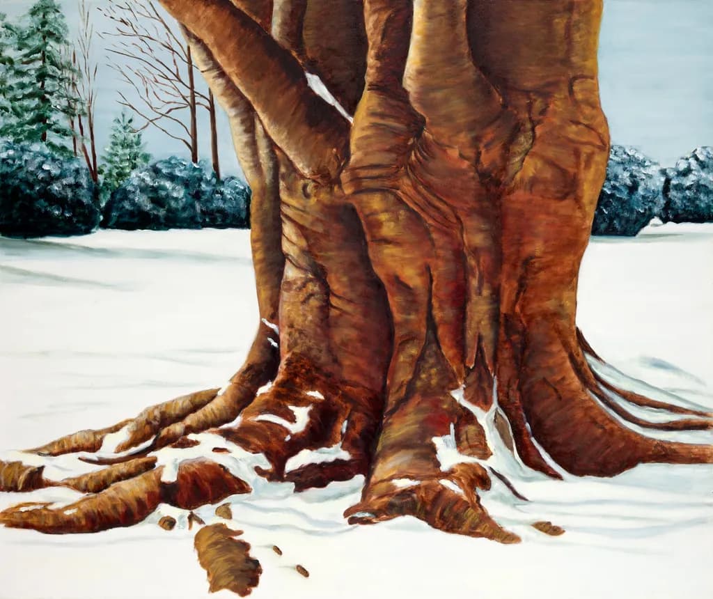 Whispers of Winter: The Majestic Embrace of a Snow-Covered Tree Trunk
