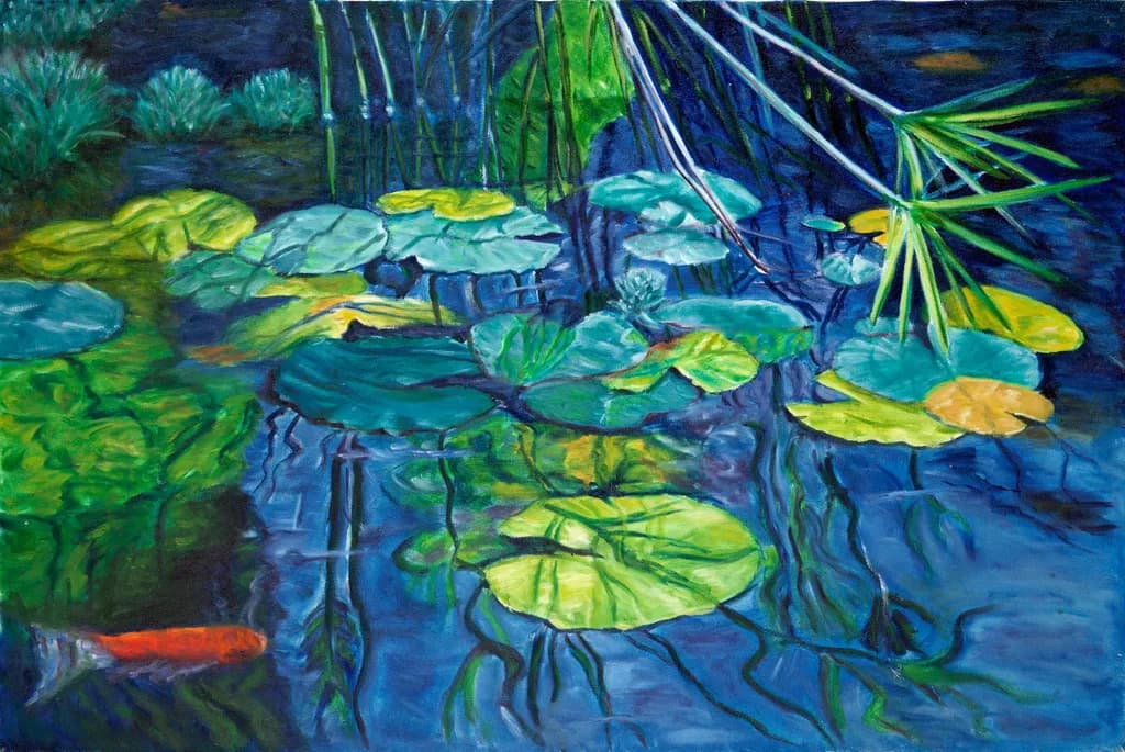 Serene Reflections: A Vibrant Dance of Water Lilies and Koi in Tranquil Waters