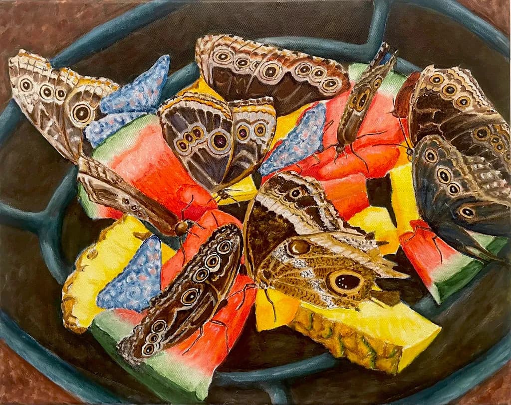 Whimsical Harmony: Butterflies Embracing a Colorful Feast