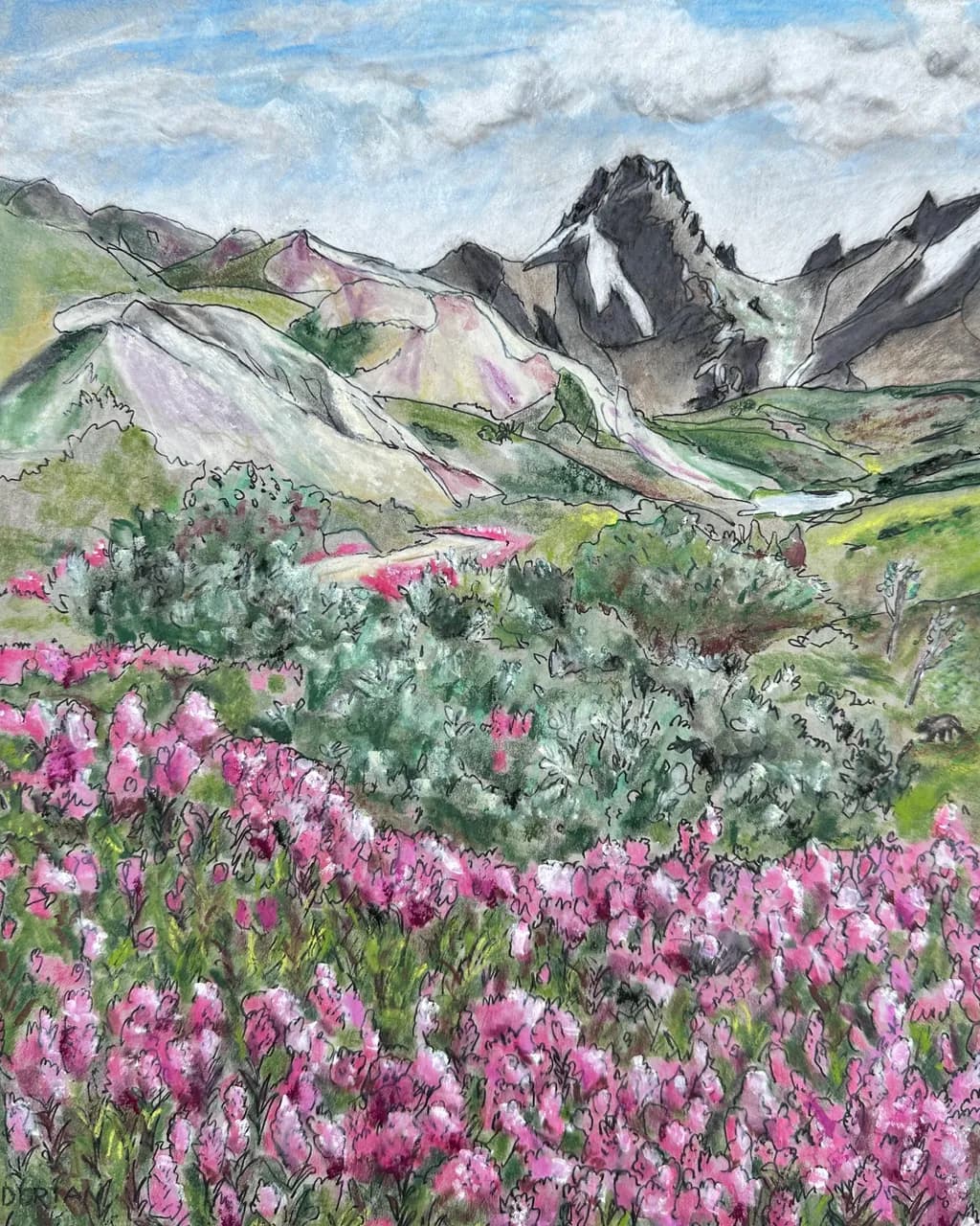 Whispers of Spring: A Vibrant Mountain Landscape Awash in Pink Blooms