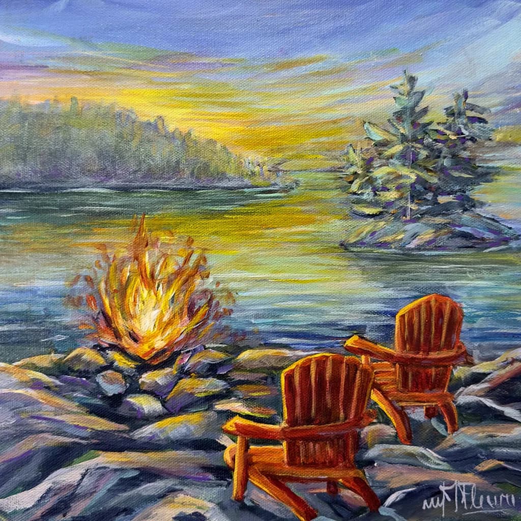Serene Sunset: A Cozy Campfire Retreat by the Lake