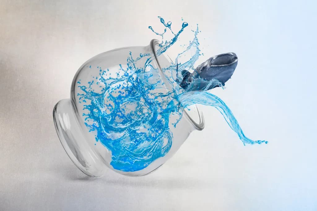 Splash of Serenity: A Dance of Blue Liquid in Glass Elegance