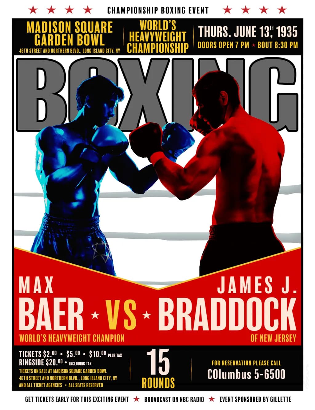 Championship Clash: Max Baer vs. James J. Braddock at Madison Square Garden, 1935 Heavyweight Showdown