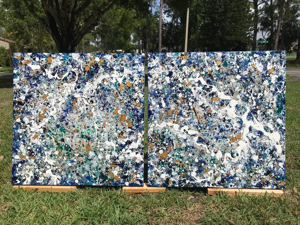 Celestial Dance: A Symphony of Blue and Gold in Abstract Expressionism