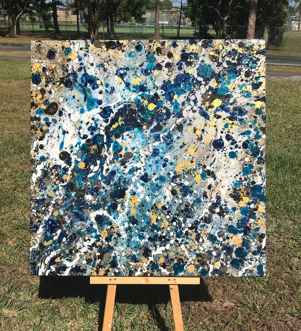 Celestial Dance: A Symphony of Blue and Gold in Abstract Expressionism