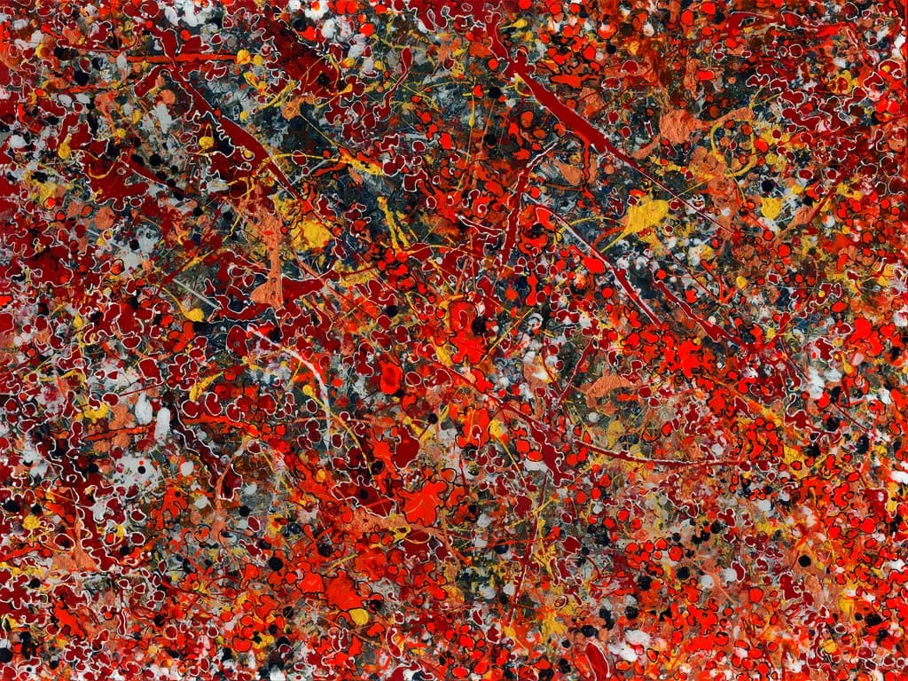 Vibrant Chaos: A Dance of Red and Gold in Abstract Expressionism