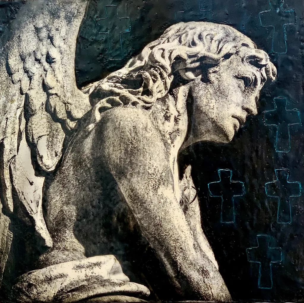 Ethereal Guardian: A Somber Angelic Sculpture Embracing Faith and Reflection
