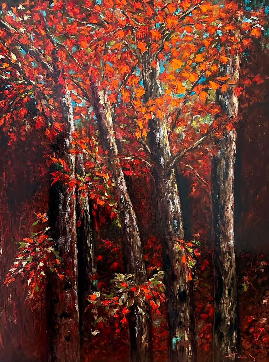Autumn's Embrace: A Vibrant Dance of Red and Gold Amongst the Trees