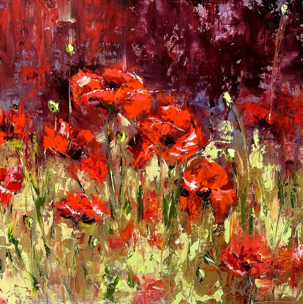 Vibrant Poppy Symphony: A Dance of Red and Green in Nature's Canvas