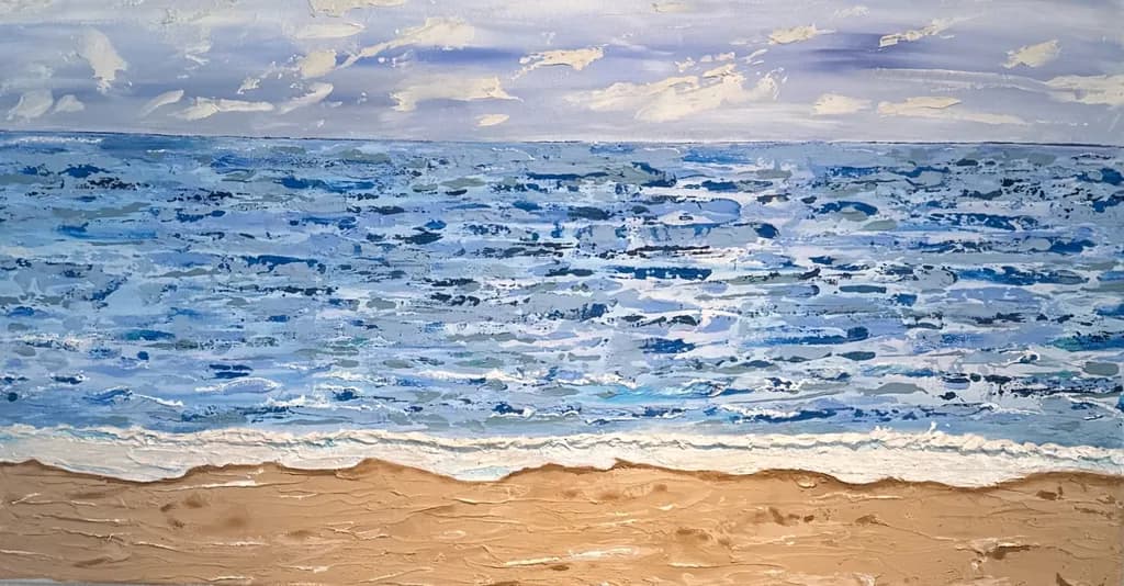 Whispers of the Ocean: A Serene Seascape in Blues and Sands