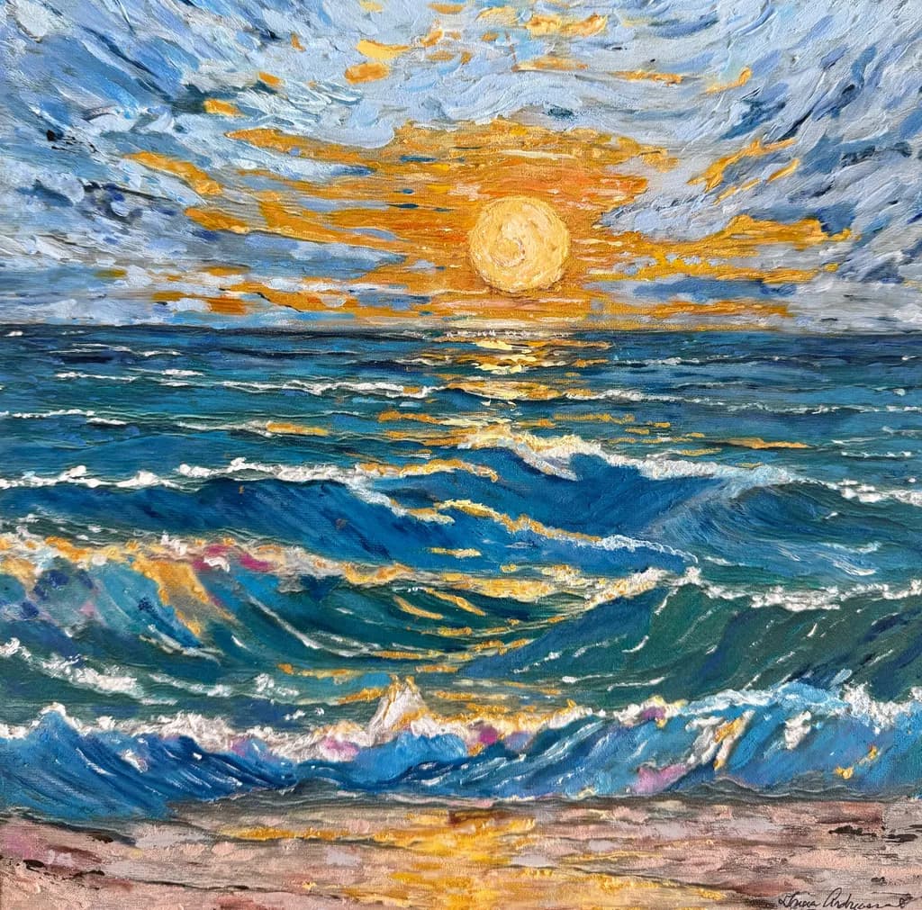 Golden Waves: A Vibrant Sunset Over the Ocean's Embrace