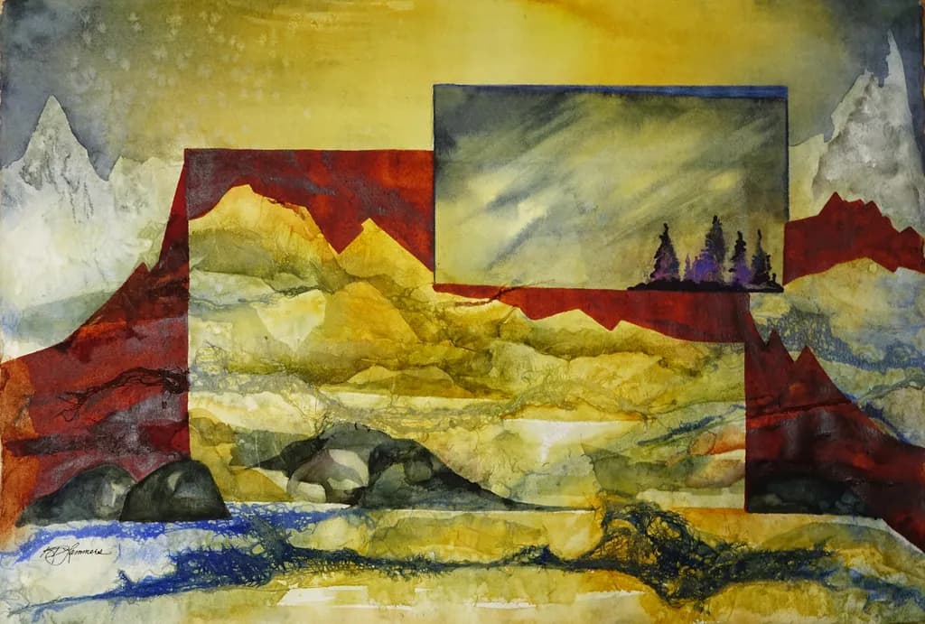 Serene Geometric Landscapes: A Colorful Watercolor Journey Through Abstract Nature