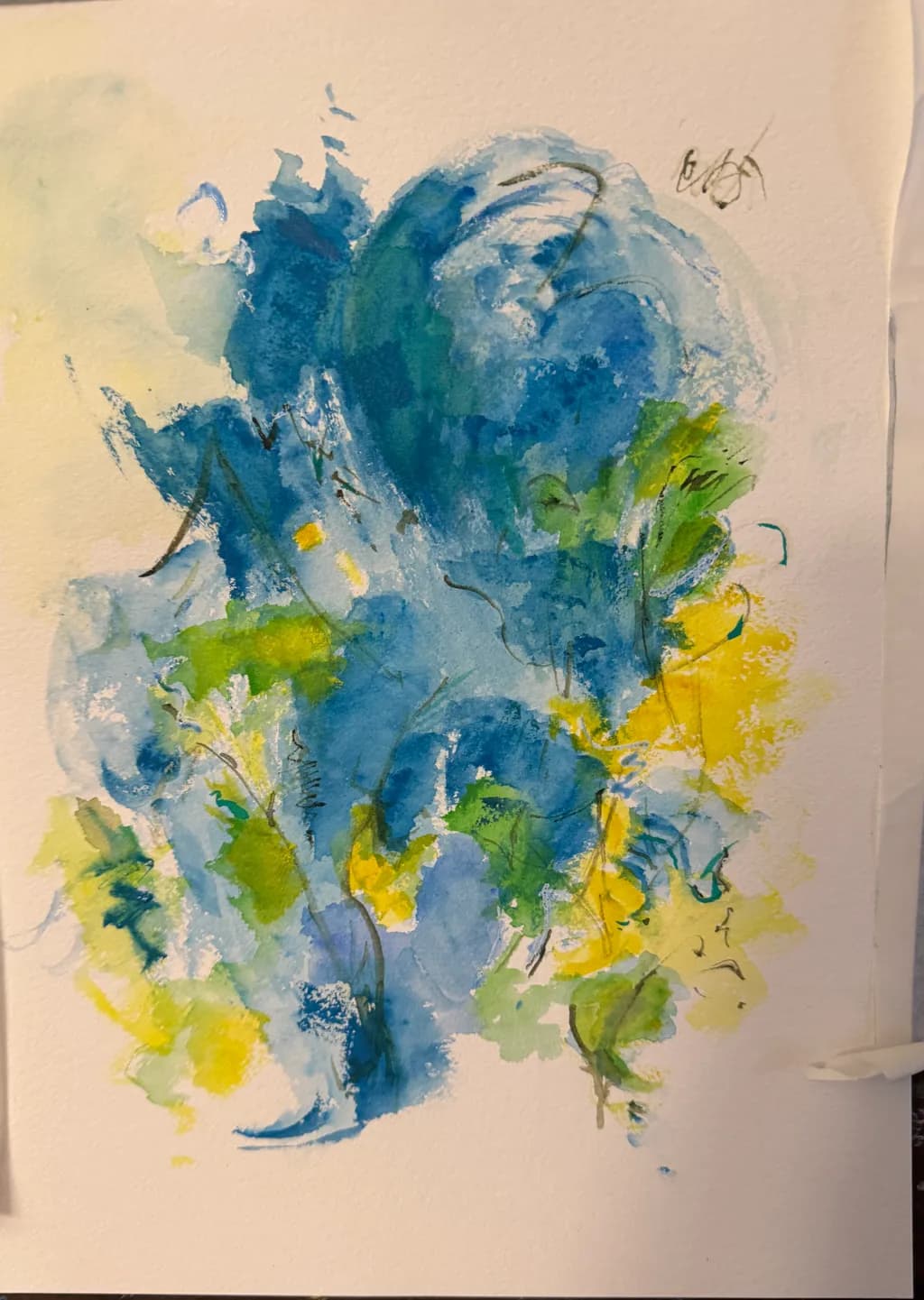 Whispers of Blue and Gold: An Abstract Watercolor Journey Through Nature's Embrace