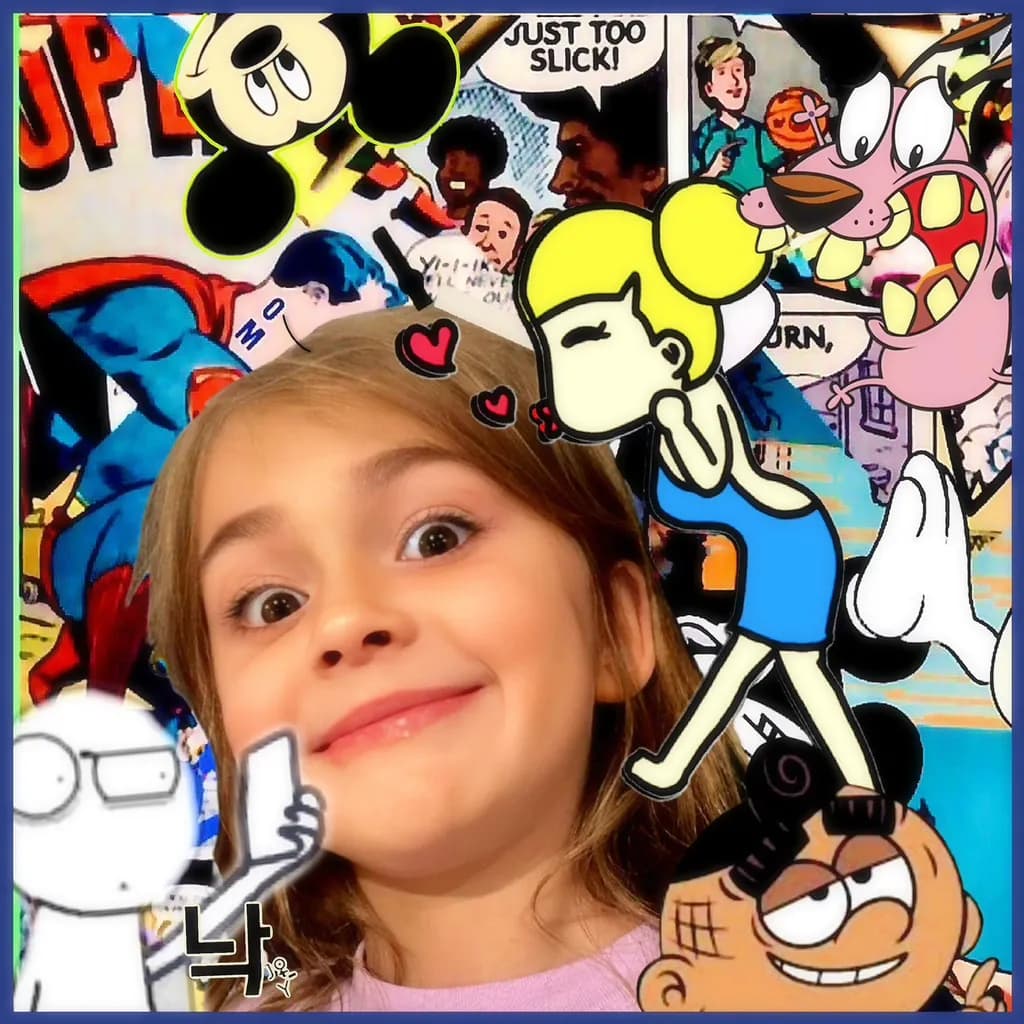 Whimsical Childhood: A Colorful Collage of Iconic Characters and Joyful Expressions