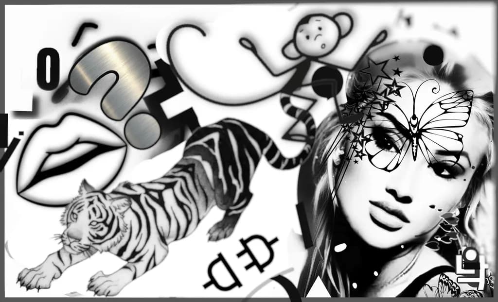 Whimsical Fusion: A Dance of Tiger, Butterfly, and Urban Symbols