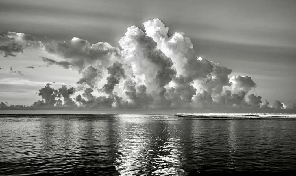 Whispers of the Ocean: A Monochrome Dance of Clouds and Water