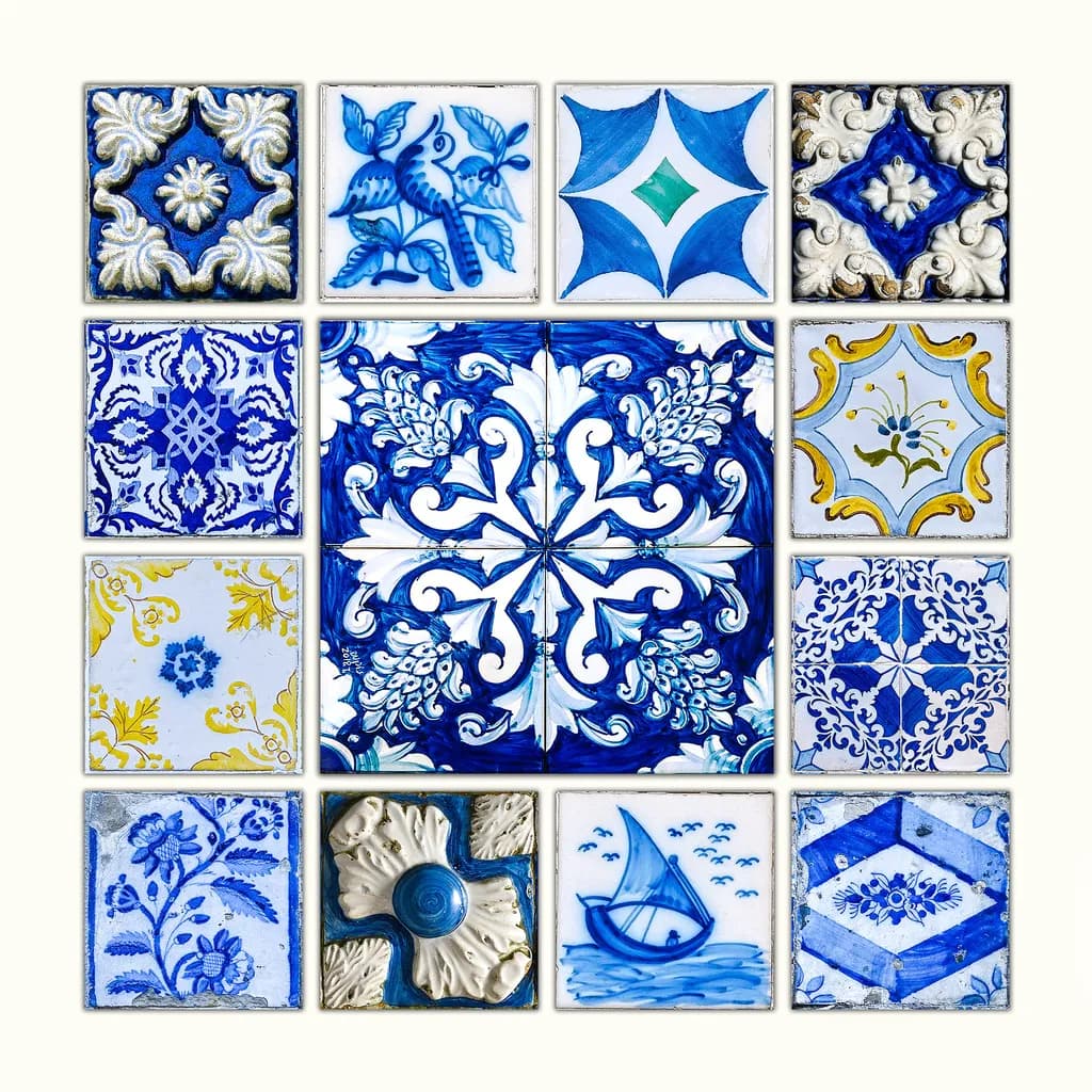 Ceramic Mosaic Dreams: A Symphony of Blue and Yellow Tiles in Intricate Patterns