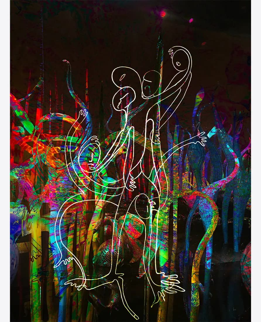 Dancing Spirits: A Vibrant Fusion of Line Art and Colorful Abstraction
