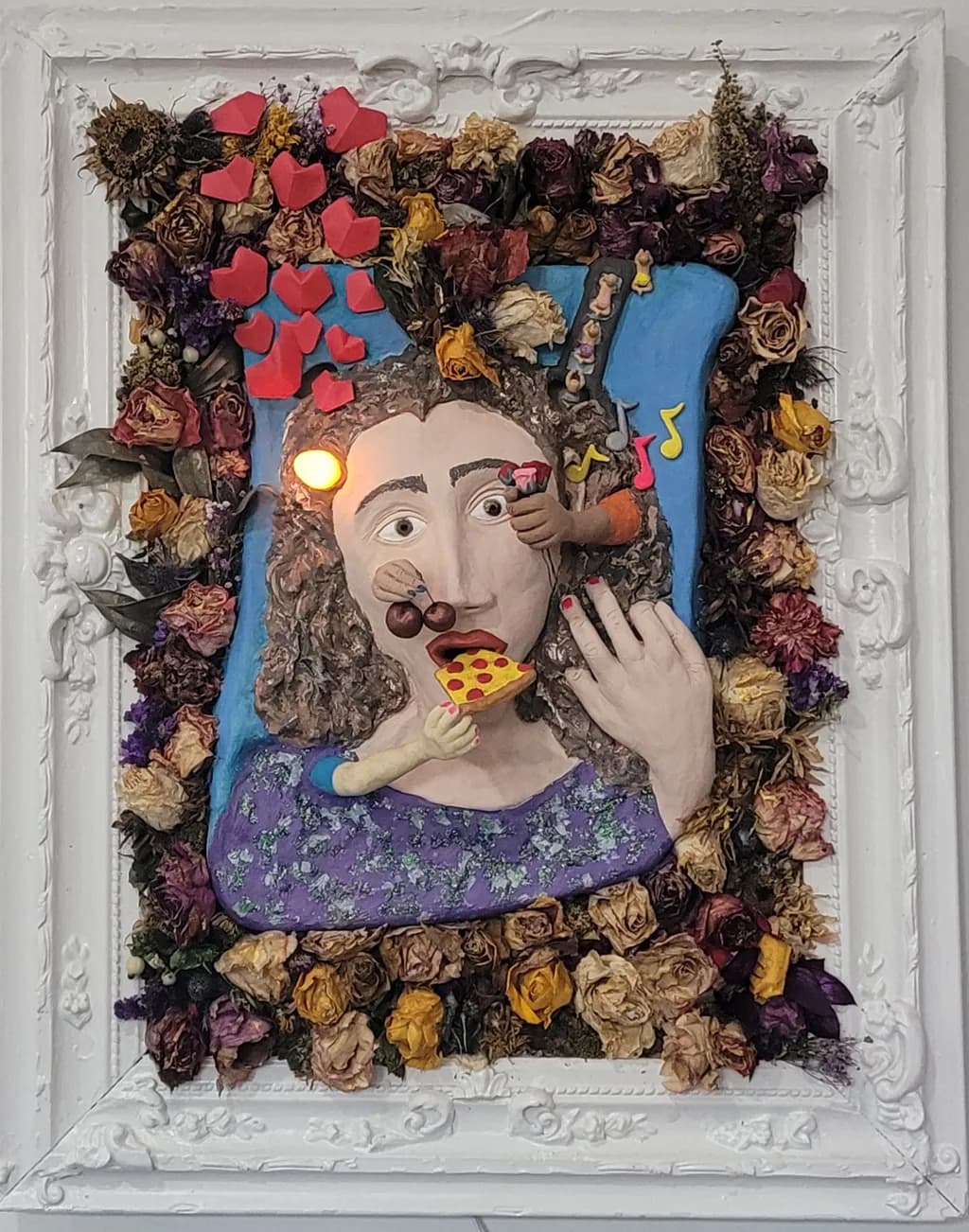 Whimsical Portrait of Joy: A Colorful Celebration of Food and Flowers