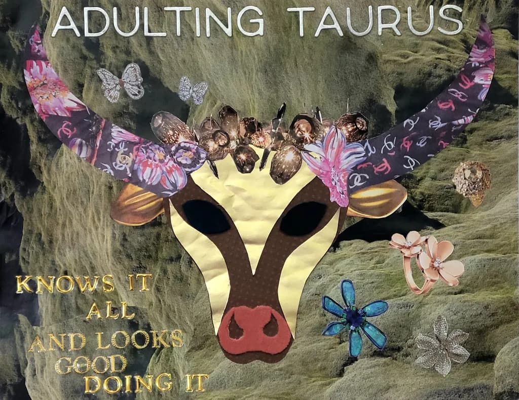 Whimsical Taurus: A Vibrant Collage of Adulting Elegance