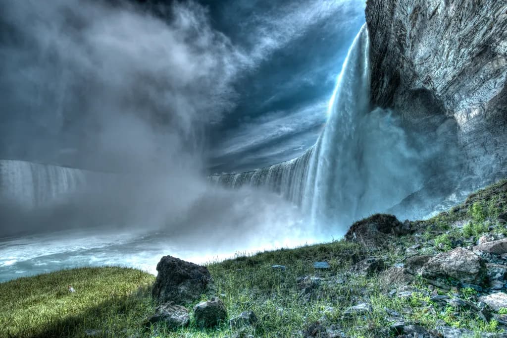 Whispers of the Cascade: A Majestic Waterfall in Ethereal Light
