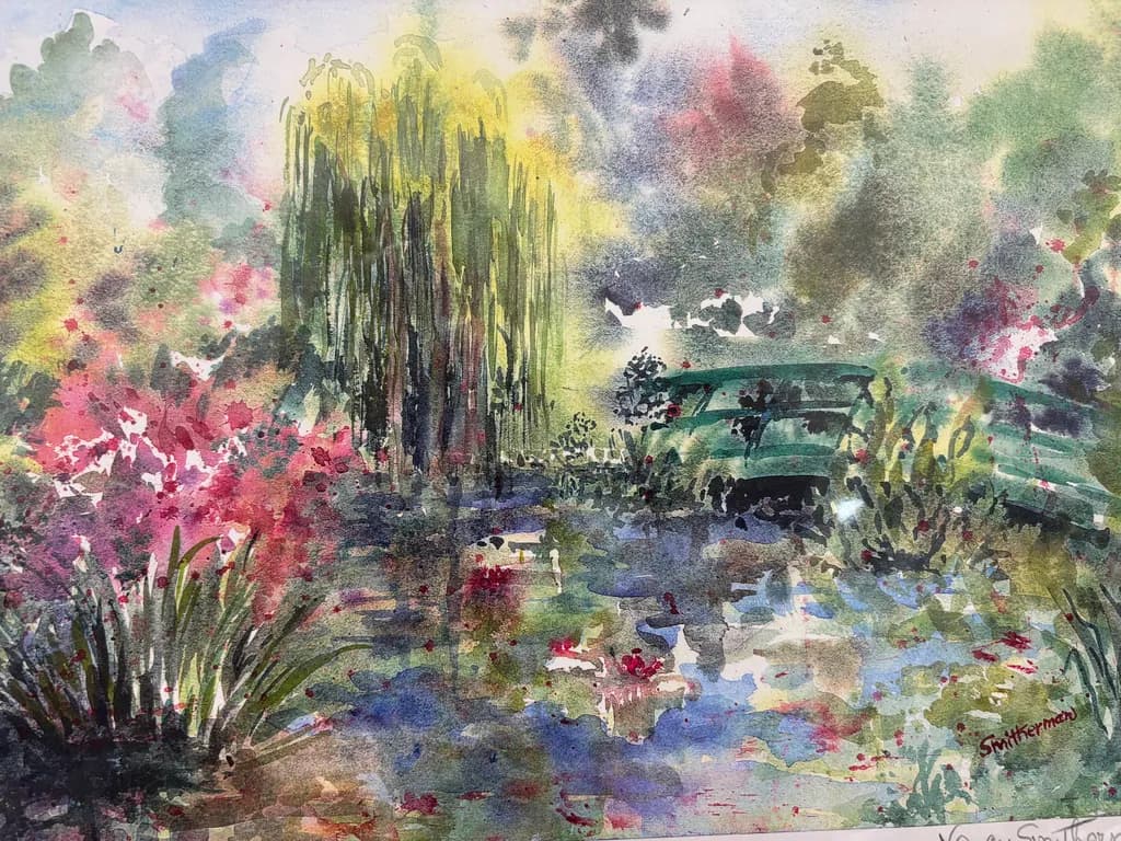 Whispers of Nature: A Serene Watercolor Landscape with Lush Flora and Tranquil Waters