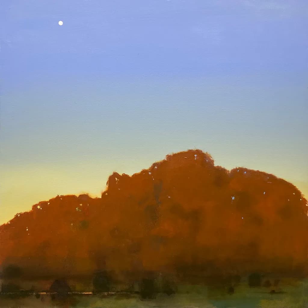 Serene Moonlit Landscape: Embracing the Orange Horizon at Dusk