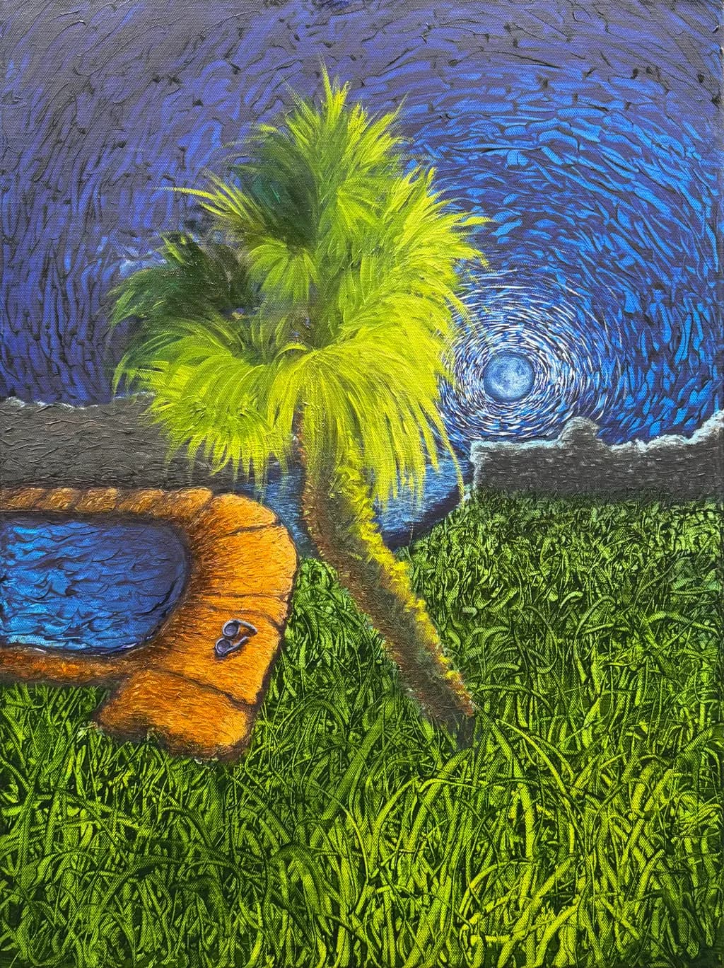 Tropical Serenity: A Night Under the Stars with Palm and Pool